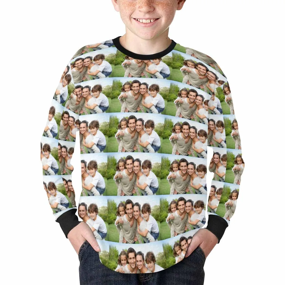 #7-16Y Custom Photo Love Family Kids' Rib Cuff Long Sleeve T-shirt