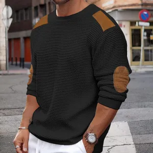 Advbridge Men Patchwork Suede Knit Sweater Slim Fit Long Sleeve O-neck  Knitwear Spring Autumn Fashion Knitted Pullover Tops Streetwear