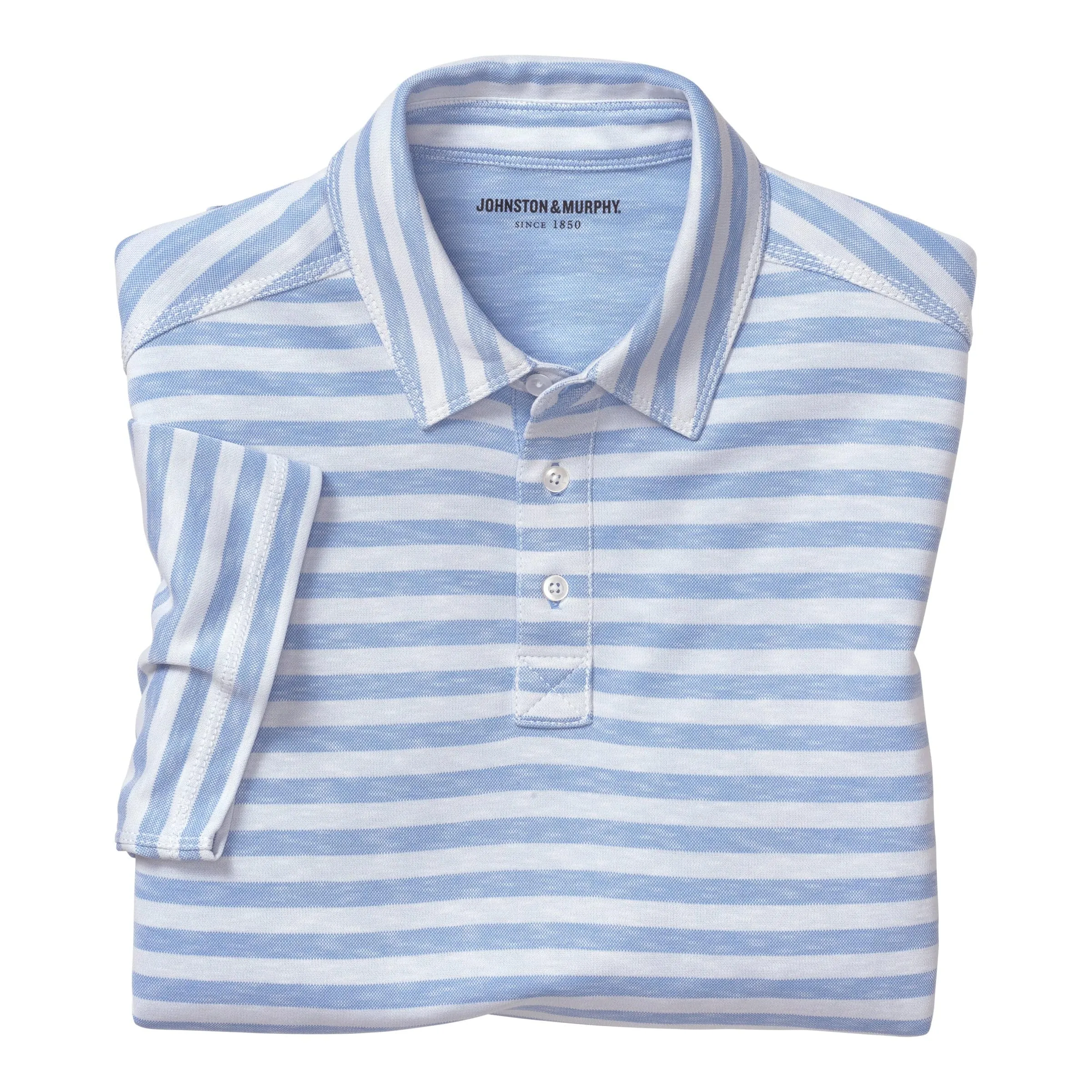 Bar Stripe Slub Weave Polo In Light Blue & White