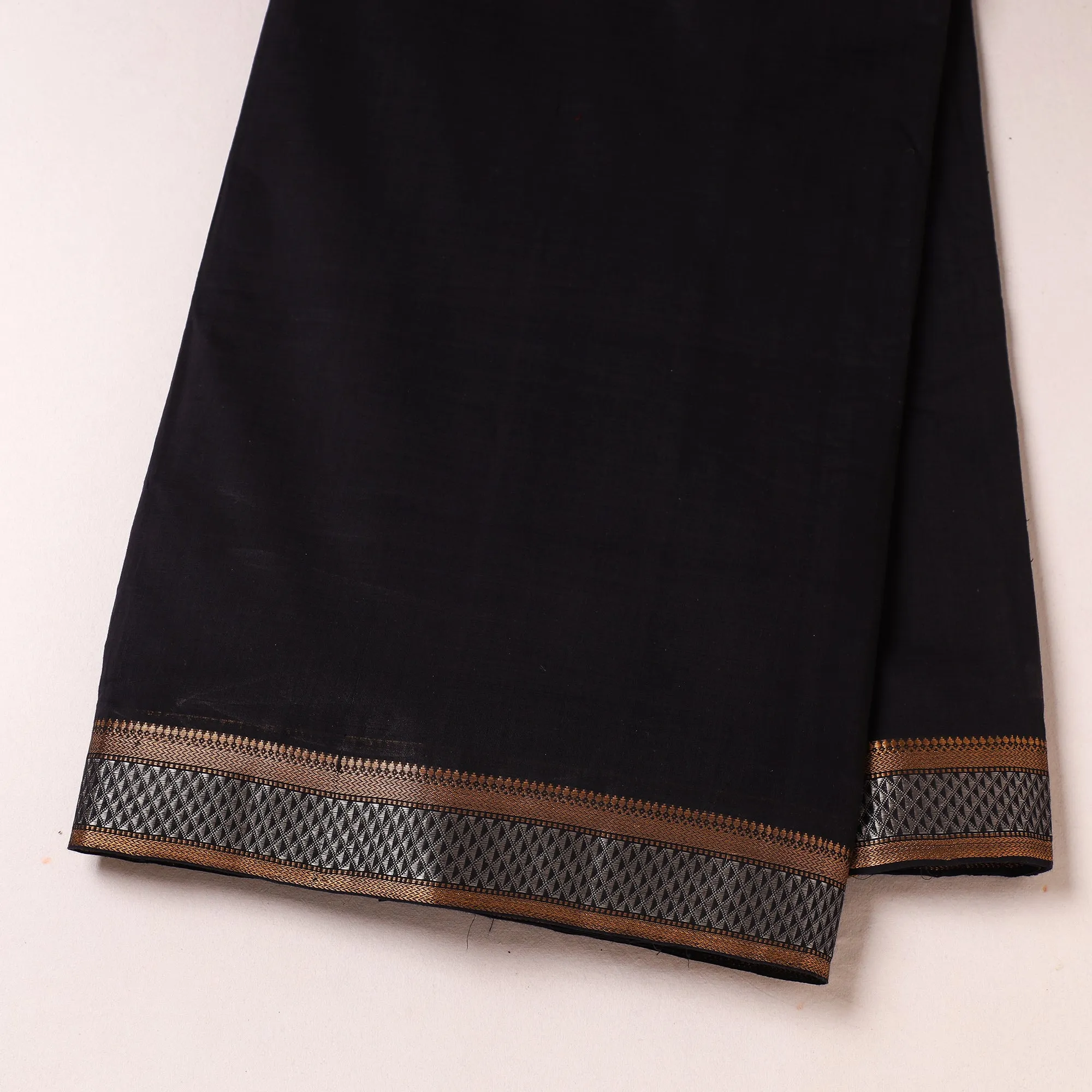 Black - Handloom Mangalagiri Cotton Fabric with Zari Border 11