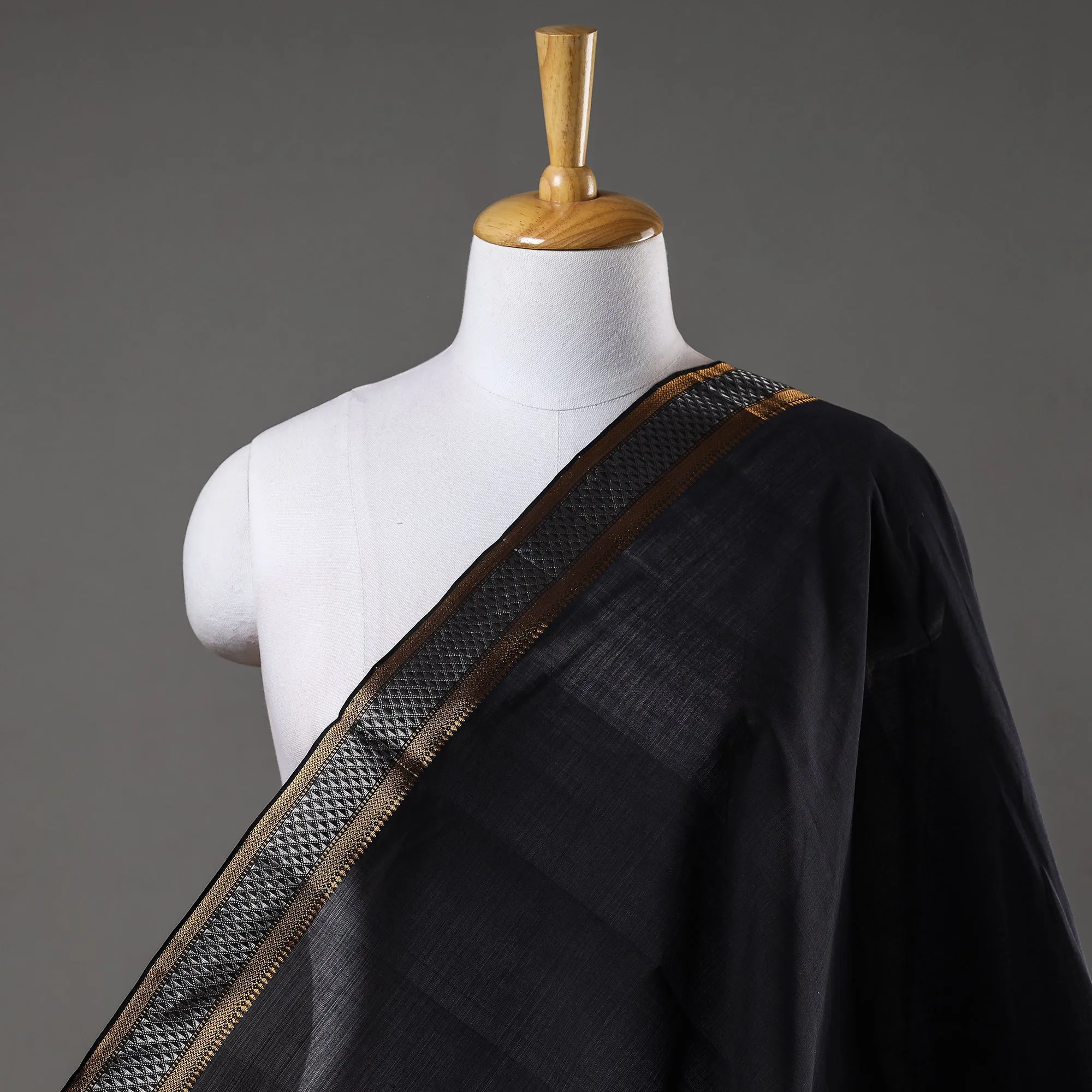 Black - Handloom Mangalagiri Cotton Fabric with Zari Border 11