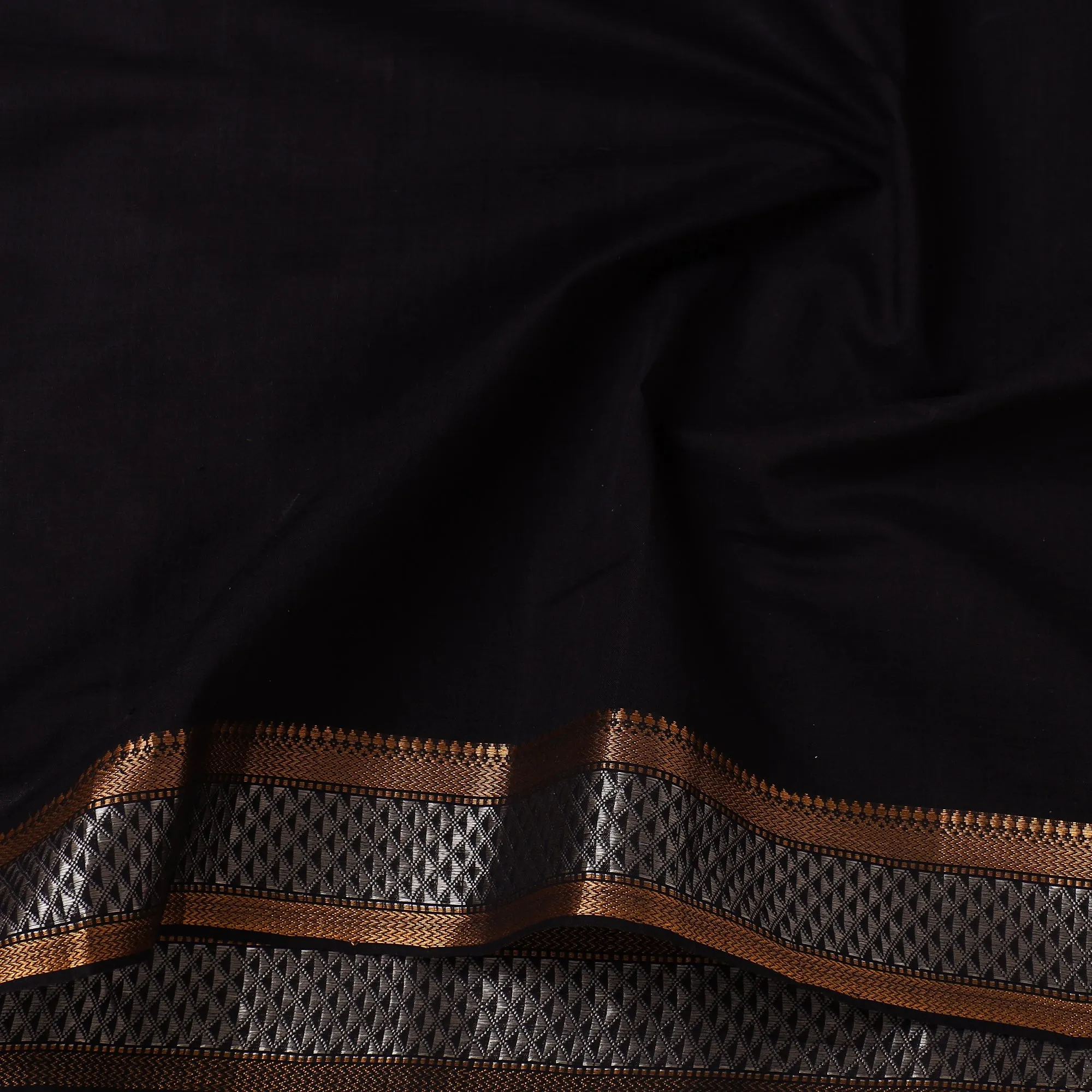 Black - Handloom Mangalagiri Cotton Fabric with Zari Border 11