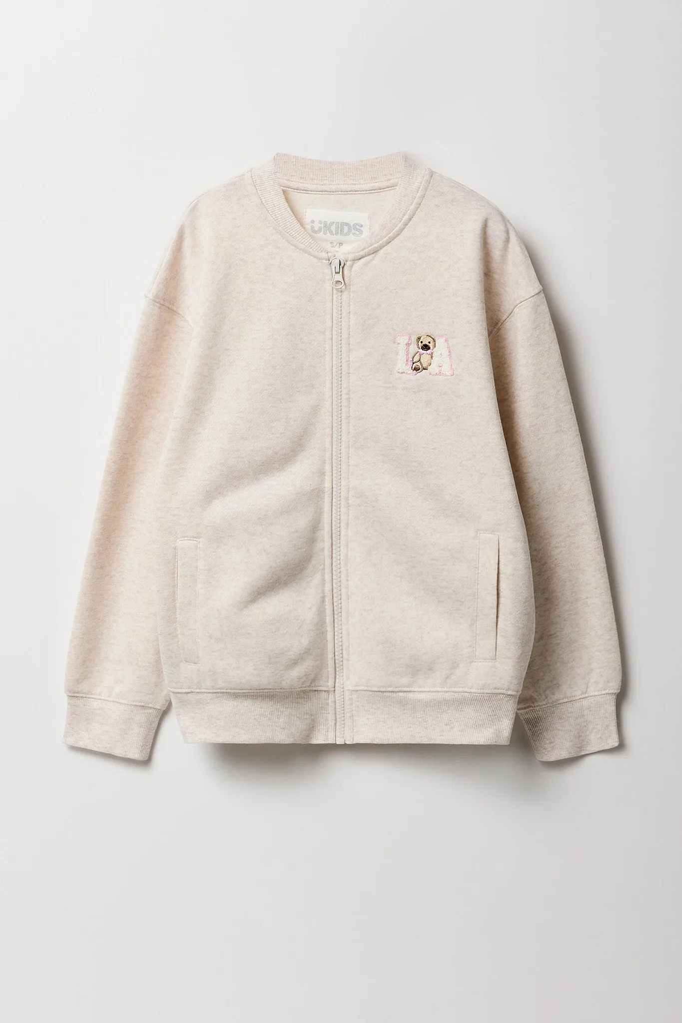 Blouson aviateur en molleton avec motif brodé pour fille