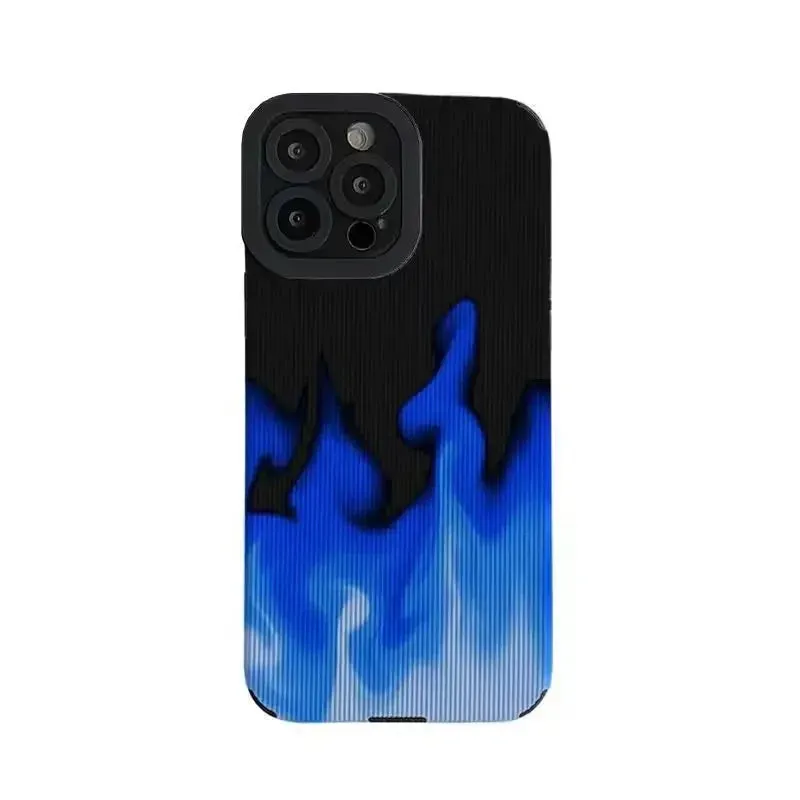 Cute Gradient Blue Fire Phone Case for iPhone 16, 15, 14, 13, 11, 12 Pro, XS Max, Mini, 6, 7, 8 Plus, X, XR - Cover