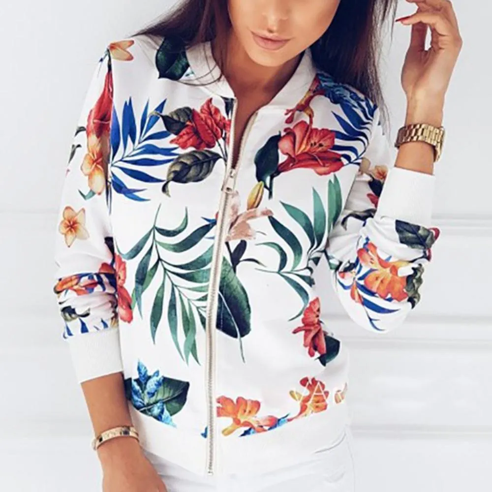 Floral Biker Long Sleeve Zipper Jacket