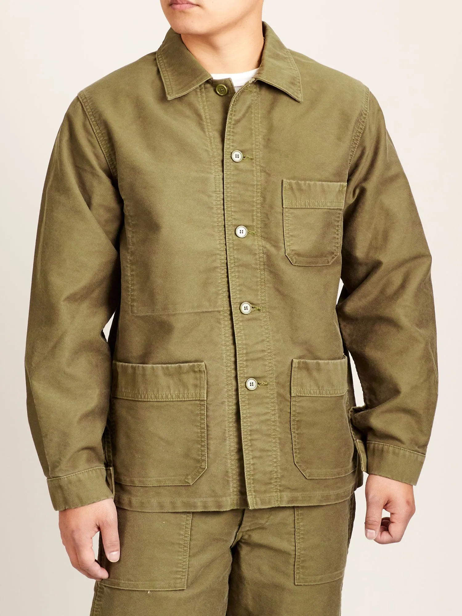 French Moleskin Work Jacket in Olive