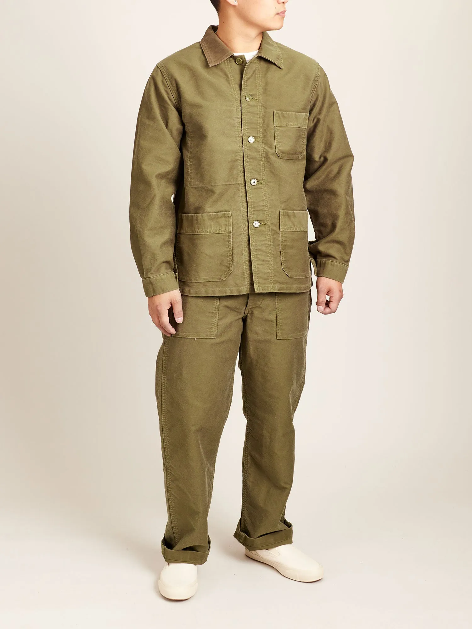 French Moleskin Work Jacket in Olive