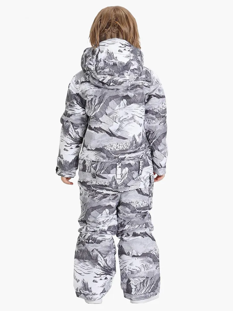 Landscape Painting Kids Waterproof One Piece Snowboard Suit