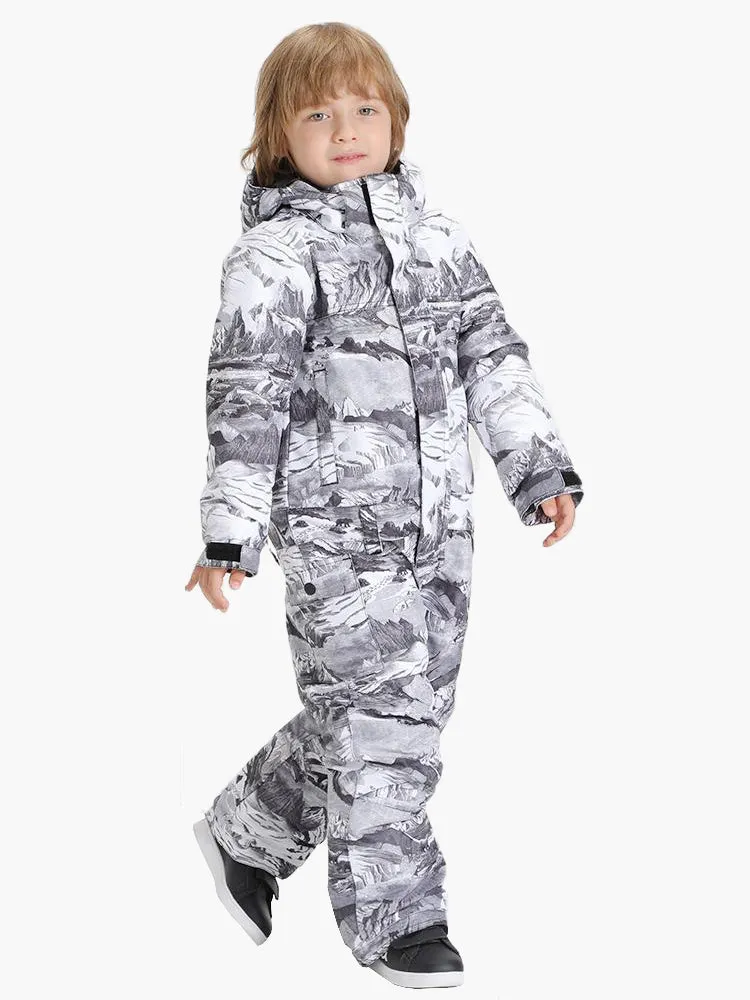 Landscape Painting Kids Waterproof One Piece Snowboard Suit