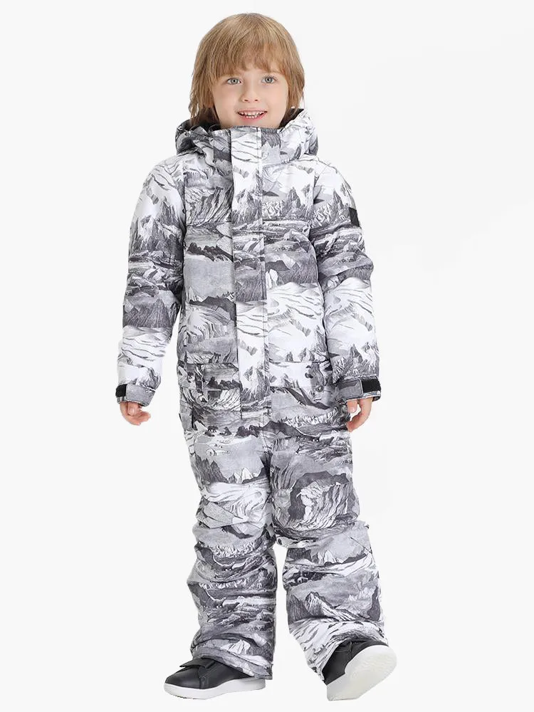 Landscape Painting Kids Waterproof One Piece Snowboard Suit