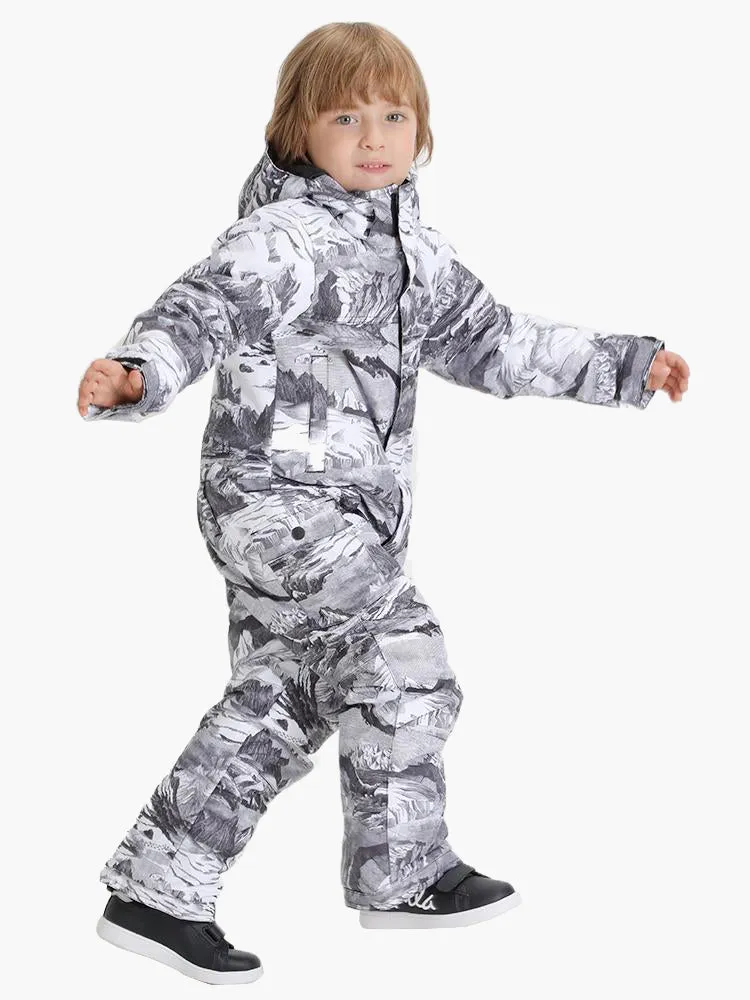 Landscape Painting Kids Waterproof One Piece Snowboard Suit