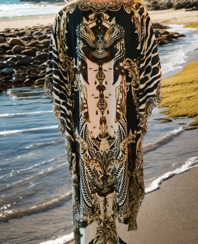 Long silk Embellished Kaftan-Cougar