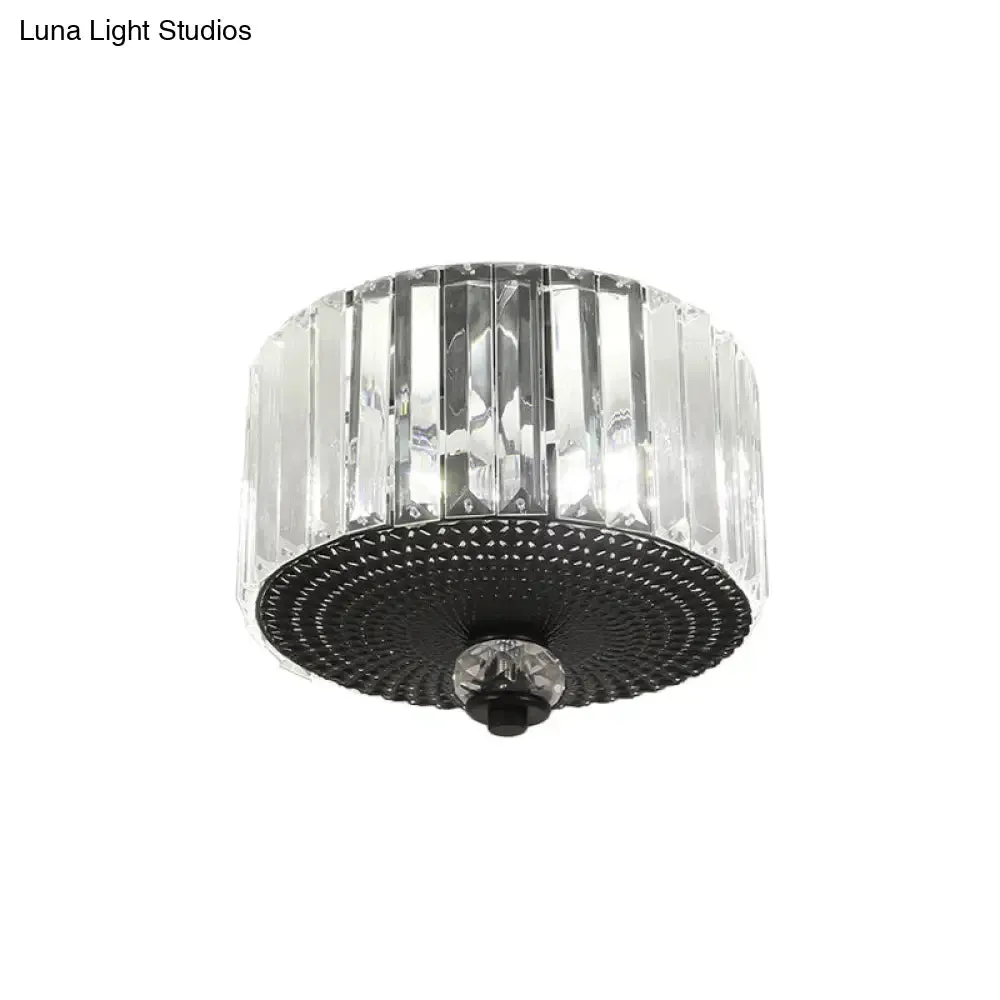 Modern Black Flush Mount Ceiling Light with Dual Heads, Clear Crystal Shades for Corridors