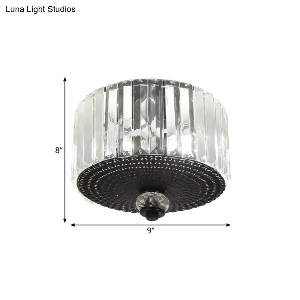 Modern Black Flush Mount Ceiling Light with Dual Heads, Clear Crystal Shades for Corridors