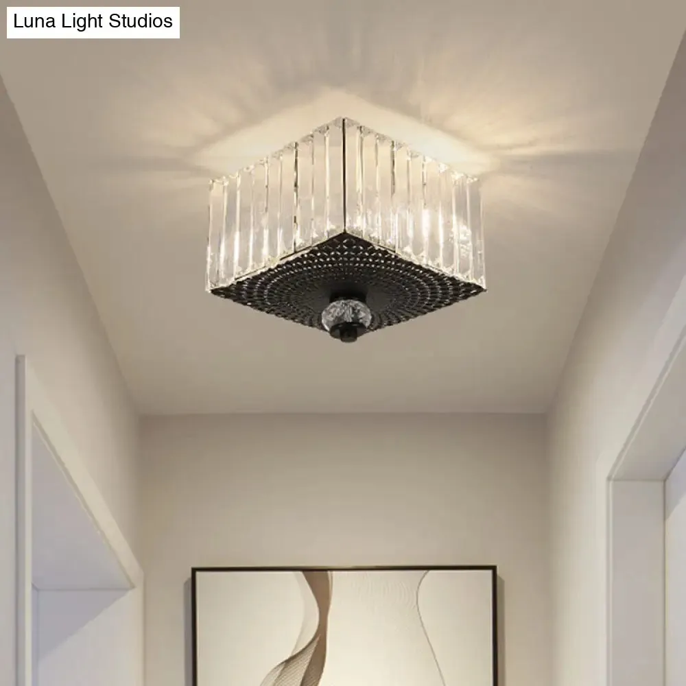 Modern Black Flush Mount Ceiling Light with Dual Heads, Clear Crystal Shades for Corridors