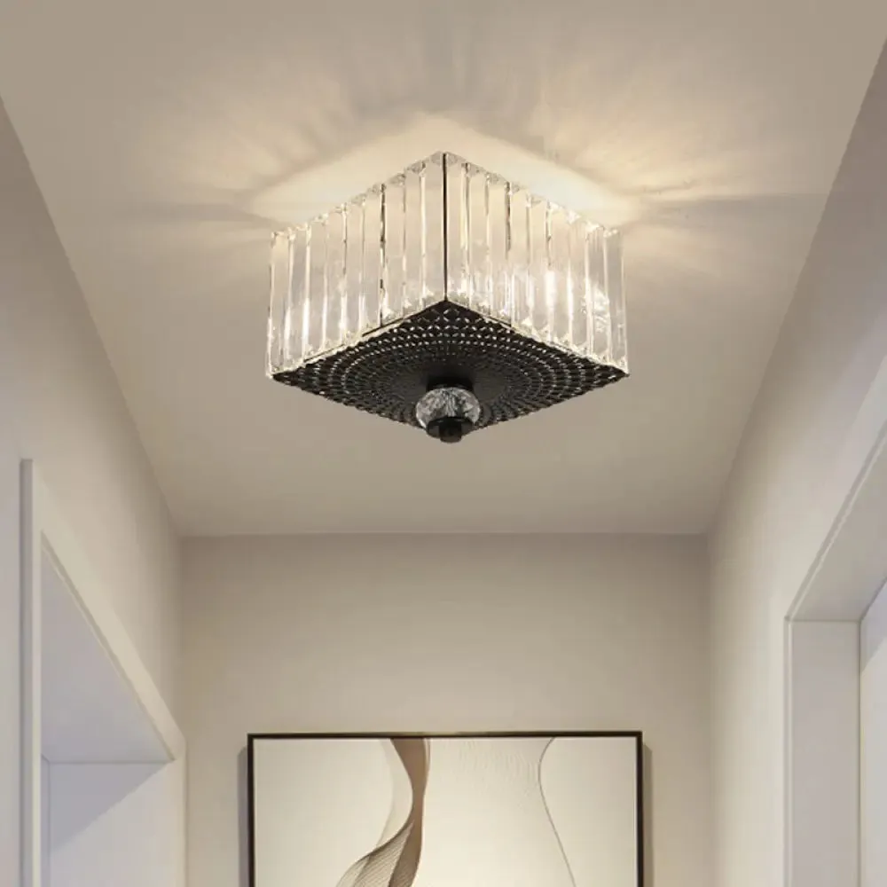 Modern Black Flush Mount Ceiling Light with Dual Heads, Clear Crystal Shades for Corridors