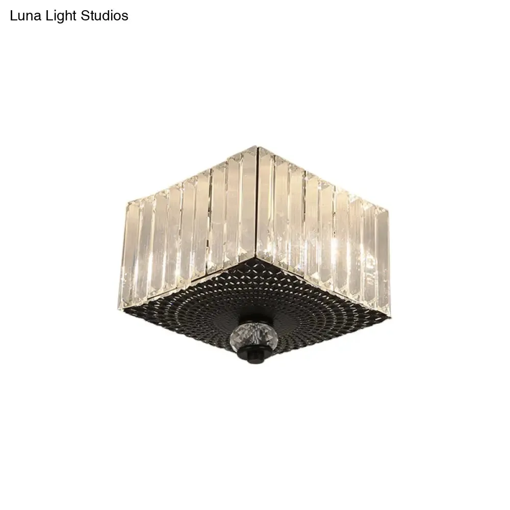 Modern Black Flush Mount Ceiling Light with Dual Heads, Clear Crystal Shades for Corridors