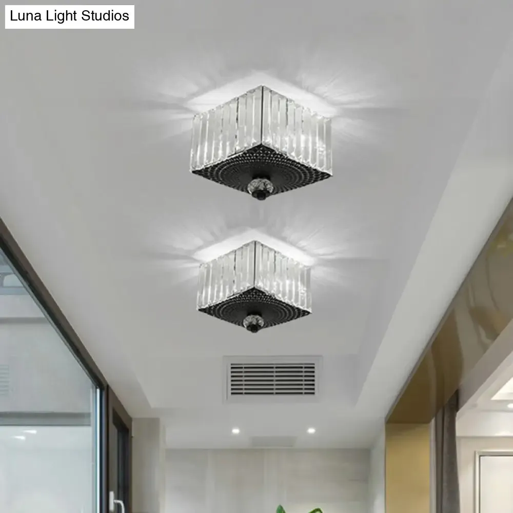 Modern Black Flush Mount Ceiling Light with Dual Heads, Clear Crystal Shades for Corridors