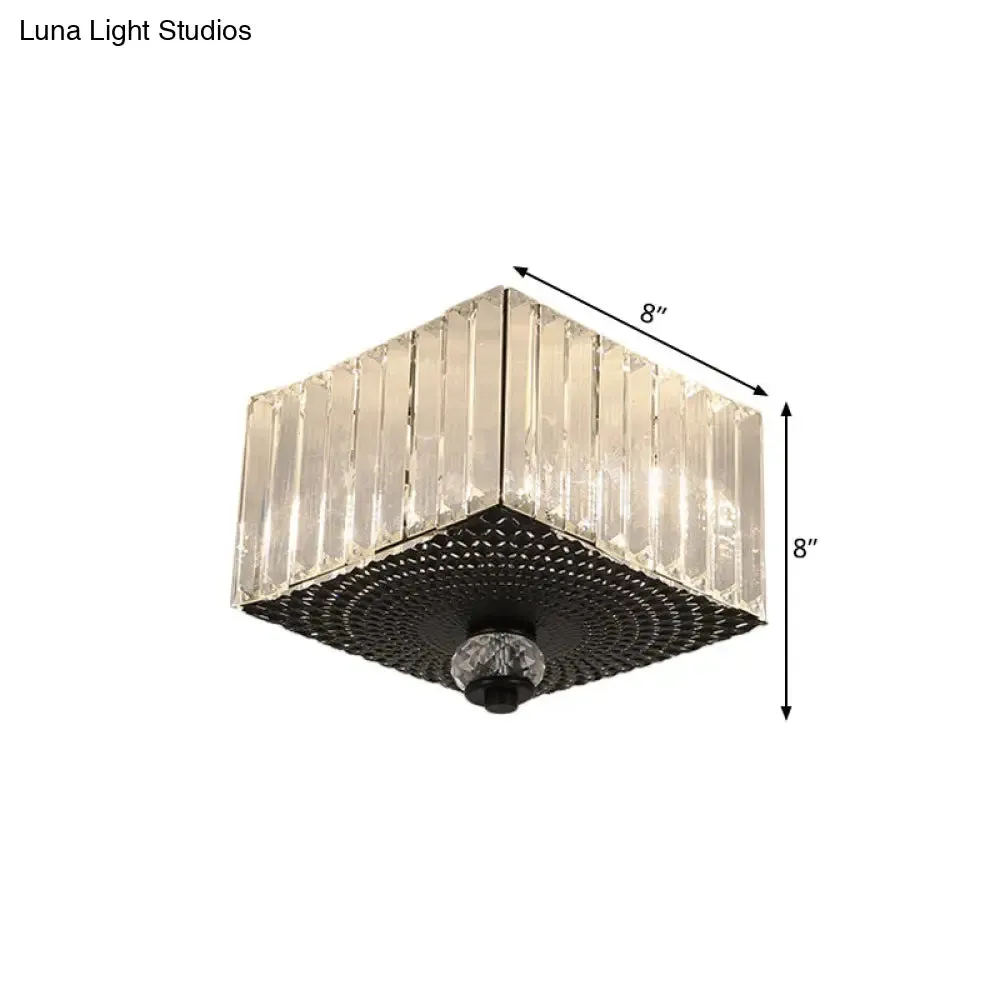 Modern Black Flush Mount Ceiling Light with Dual Heads, Clear Crystal Shades for Corridors