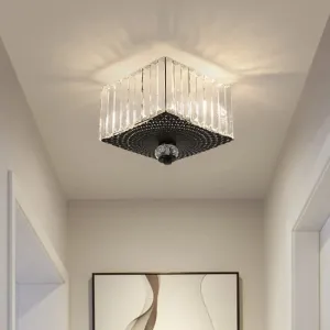 Modern Black Flush Mount Ceiling Light with Dual Heads, Clear Crystal Shades for Corridors