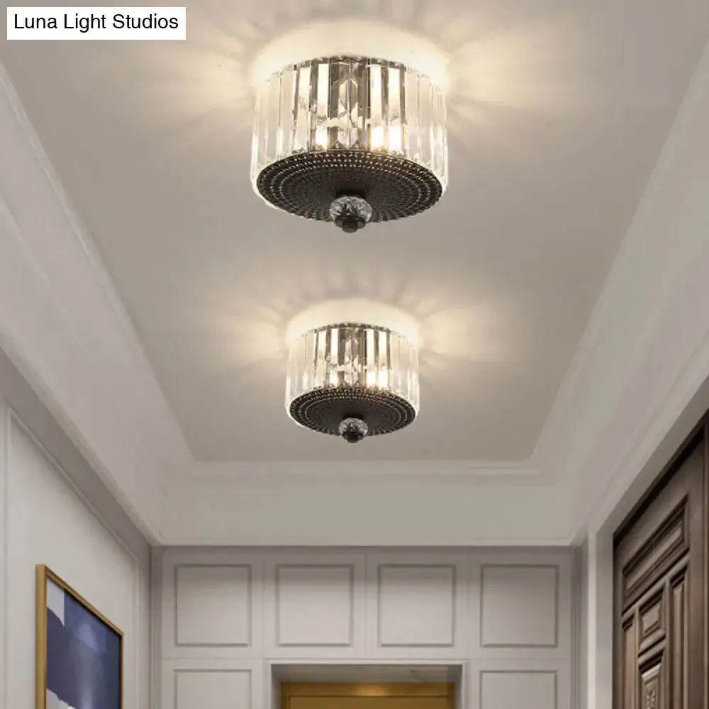 Modern Black Flush Mount Ceiling Light with Dual Heads, Clear Crystal Shades for Corridors