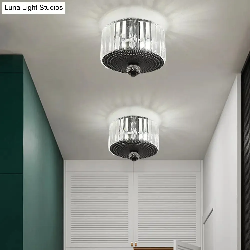 Modern Black Flush Mount Ceiling Light with Dual Heads, Clear Crystal Shades for Corridors