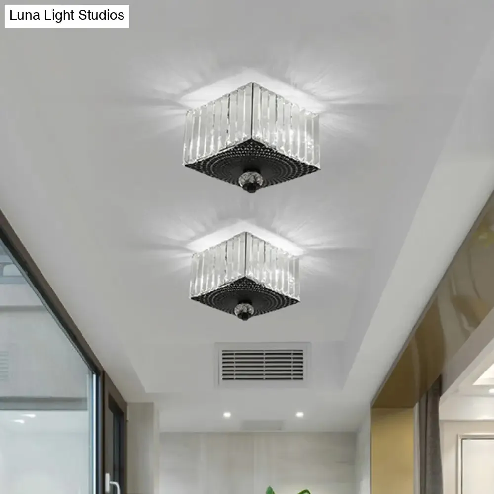 Modern Black Flush Mount Ceiling Light with Dual Heads, Clear Crystal Shades for Corridors