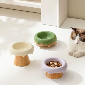 Petal Wood Base Cat Bowl