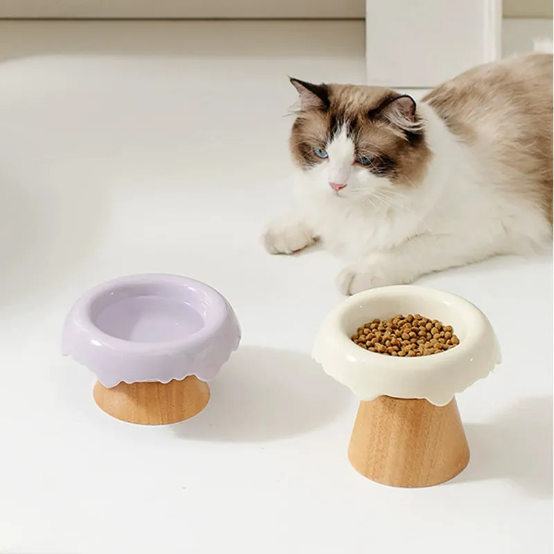 Petal Wood Base Cat Bowl