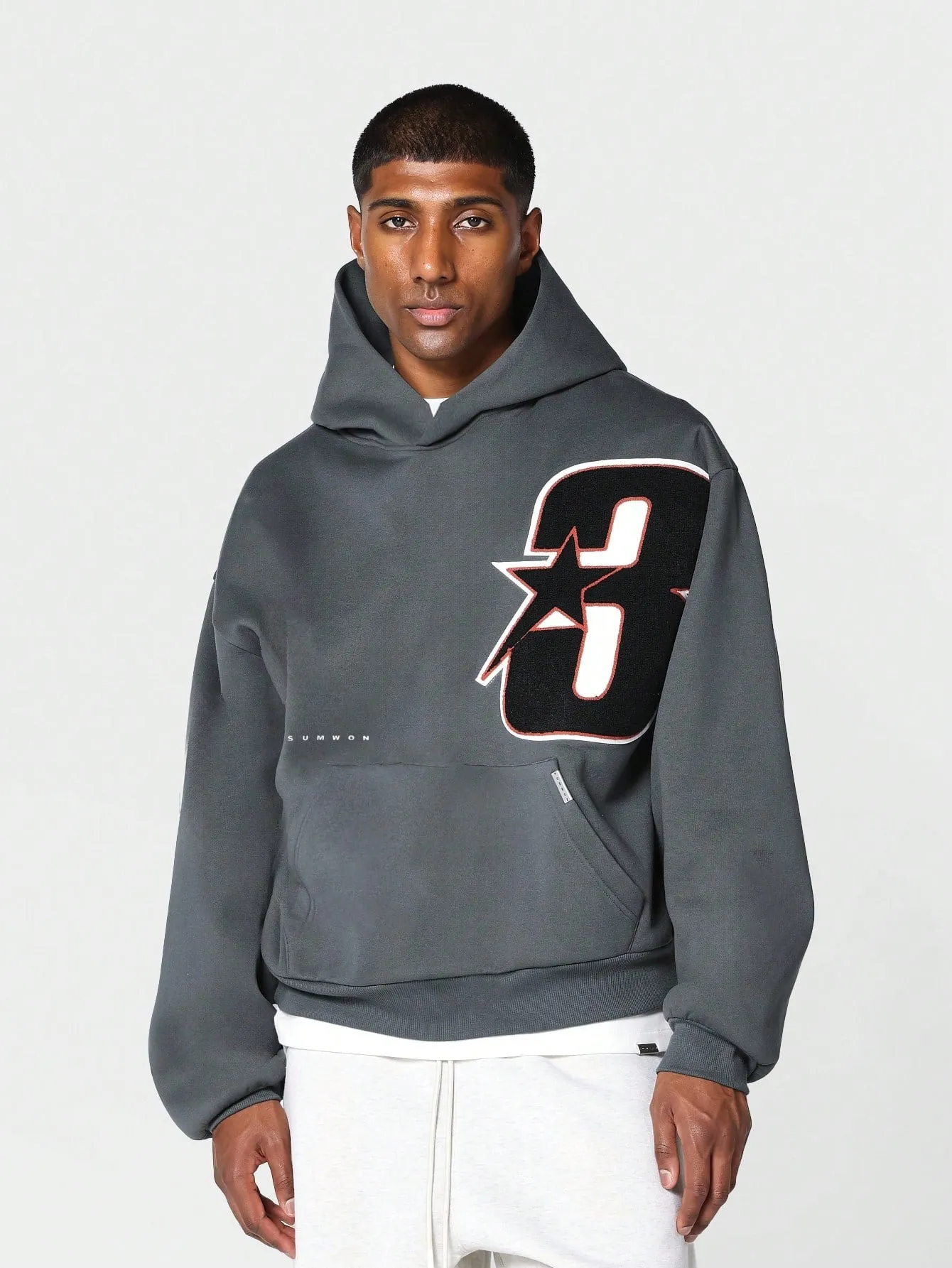 Regular Fit Overhead Hoodie With Applique Embroidery