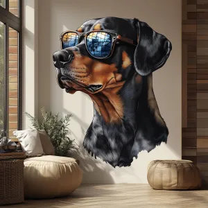 Rottweiler with Sunglasses Wall Decal | Cool Dog Wall Art | Removable Pet Wall Sticker | Quirky Puppy Themed Room Decor for Living Kids Room