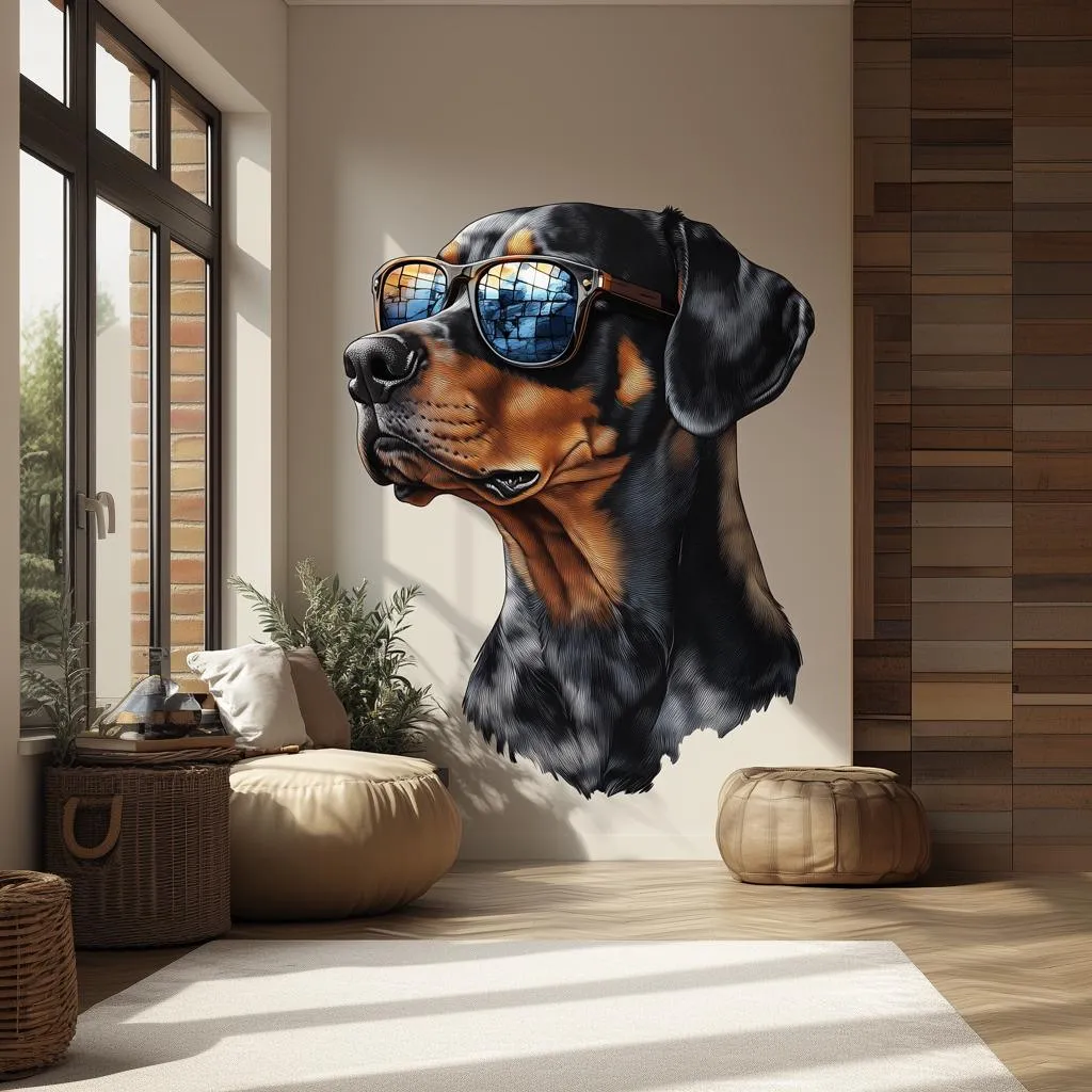 Rottweiler with Sunglasses Wall Decal | Cool Dog Wall Art | Removable Pet Wall Sticker | Quirky Puppy Themed Room Decor for Living Kids Room