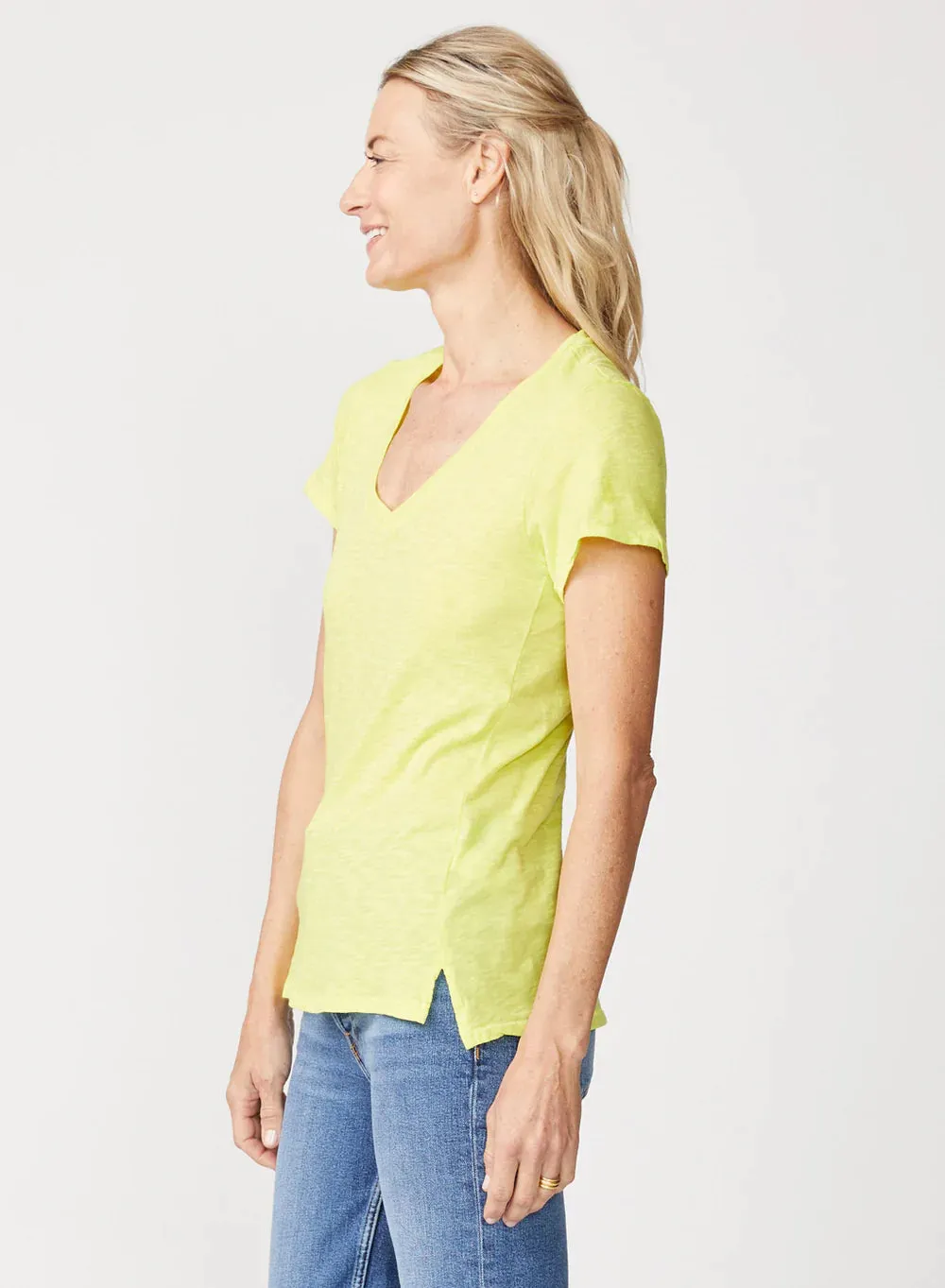 Supima Slub Jersey V Neck T Shirt - Pear