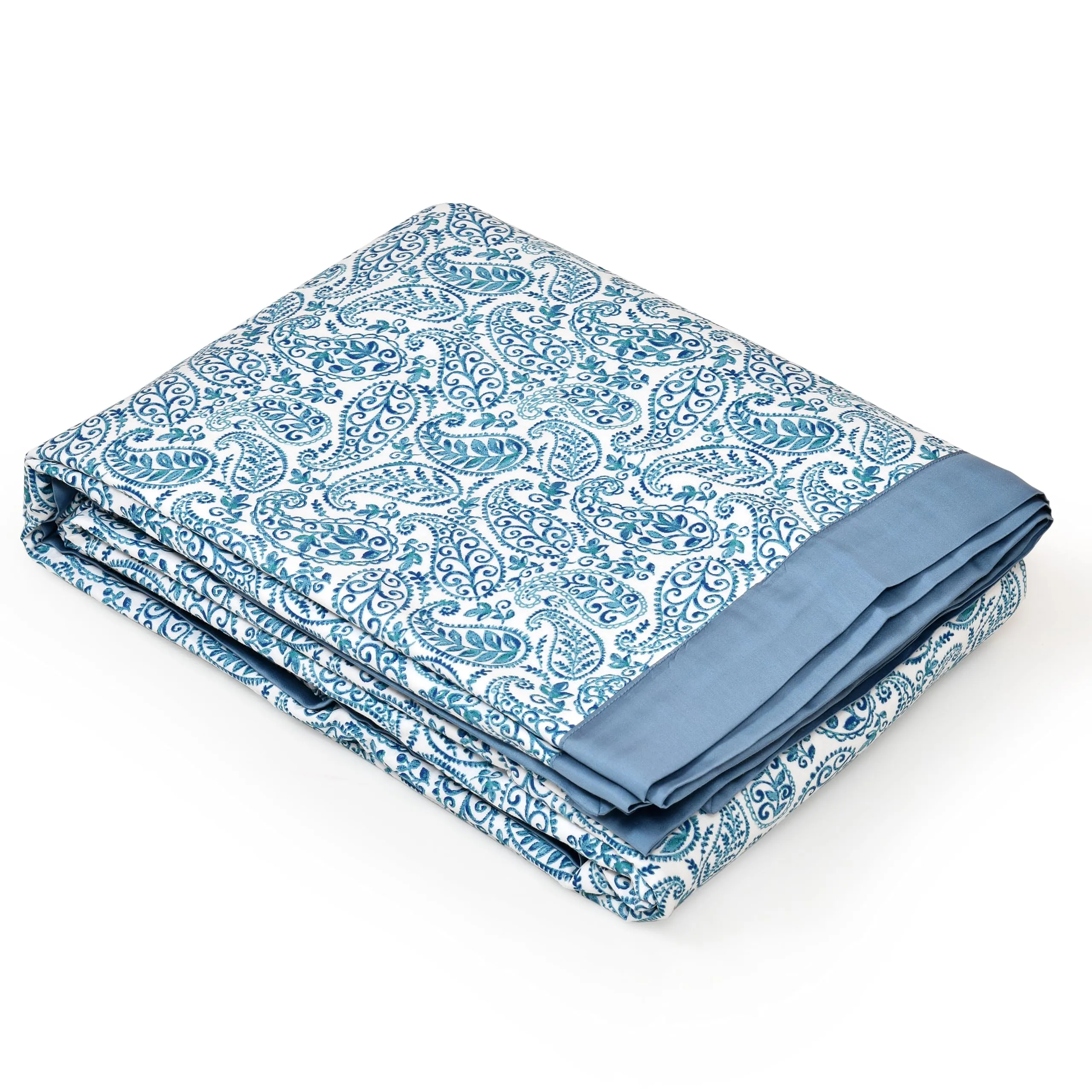 THE LINEN COMPANY Dohar 300 Thread Count Cotton Reversible Single Bed Dohar Set of 1 with Silk Border | Soft-Lightweight Blanket -Single (60x90) inch, Blue Paisley