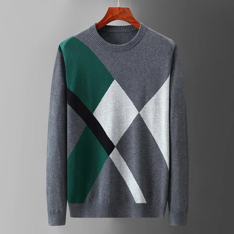 Trend4us Men's Modern Argyle Colorblock Sweater