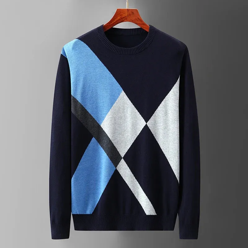 Trend4us Men's Modern Argyle Colorblock Sweater