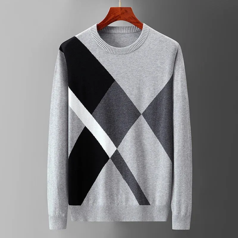 Trend4us Men's Modern Argyle Colorblock Sweater