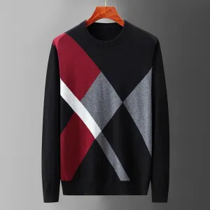 Trend4us Men's Modern Argyle Colorblock Sweater