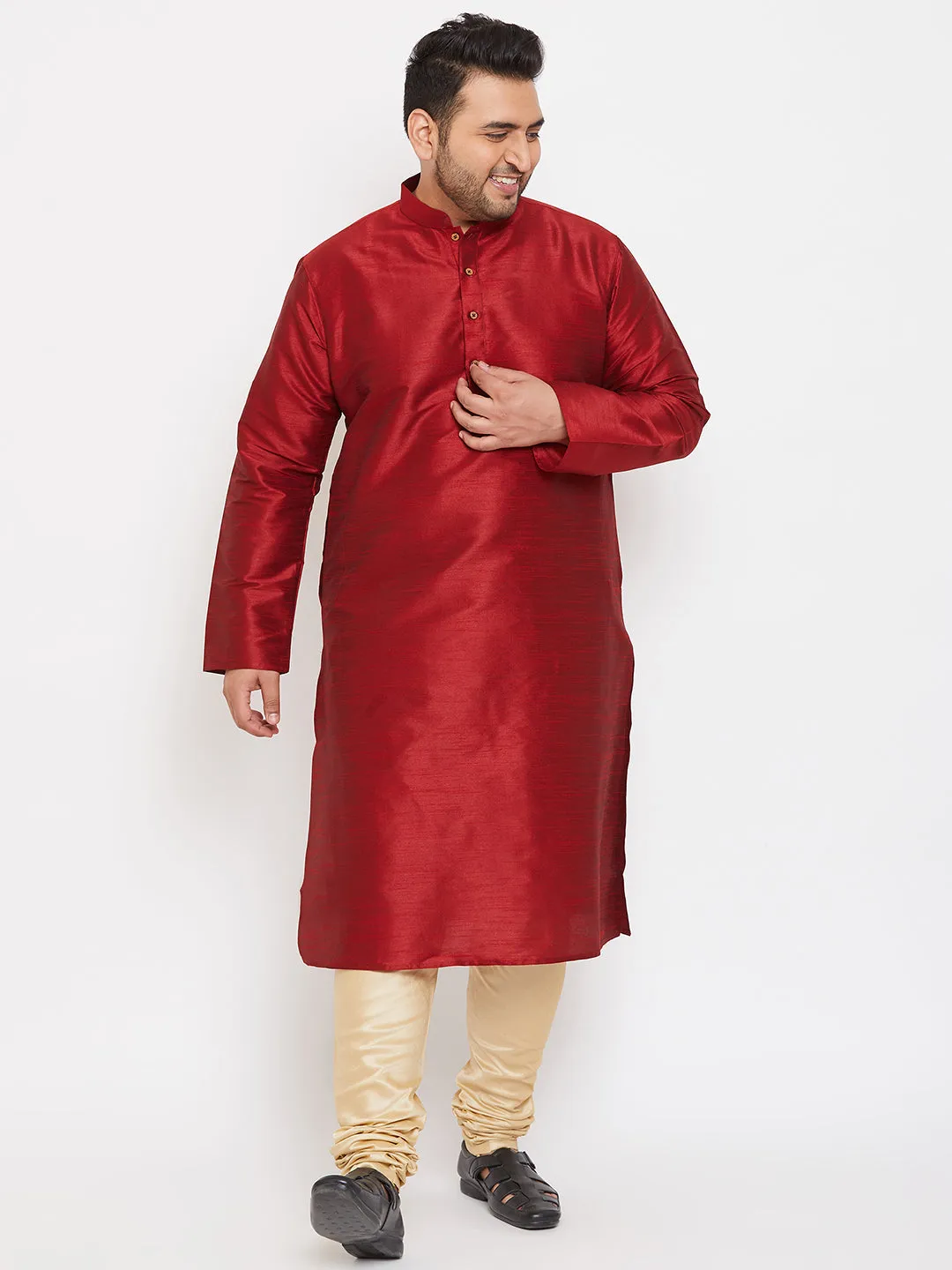 Vastramay Maroon Silk Blend Kurta Pyjama