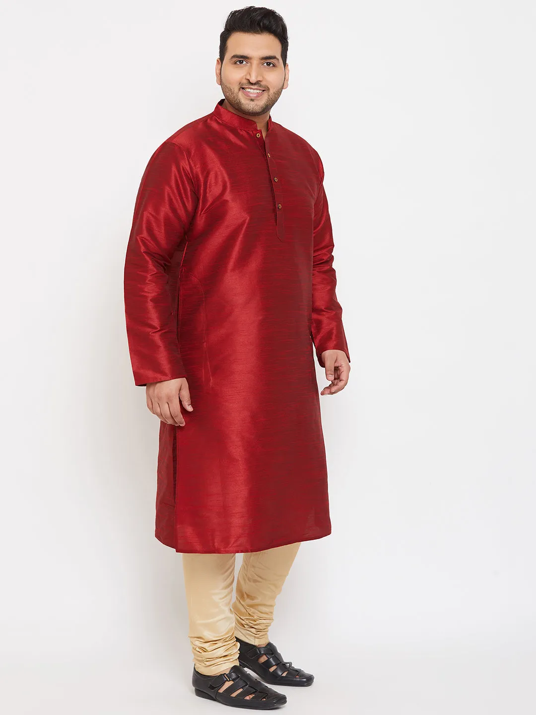 Vastramay Maroon Silk Blend Kurta Pyjama