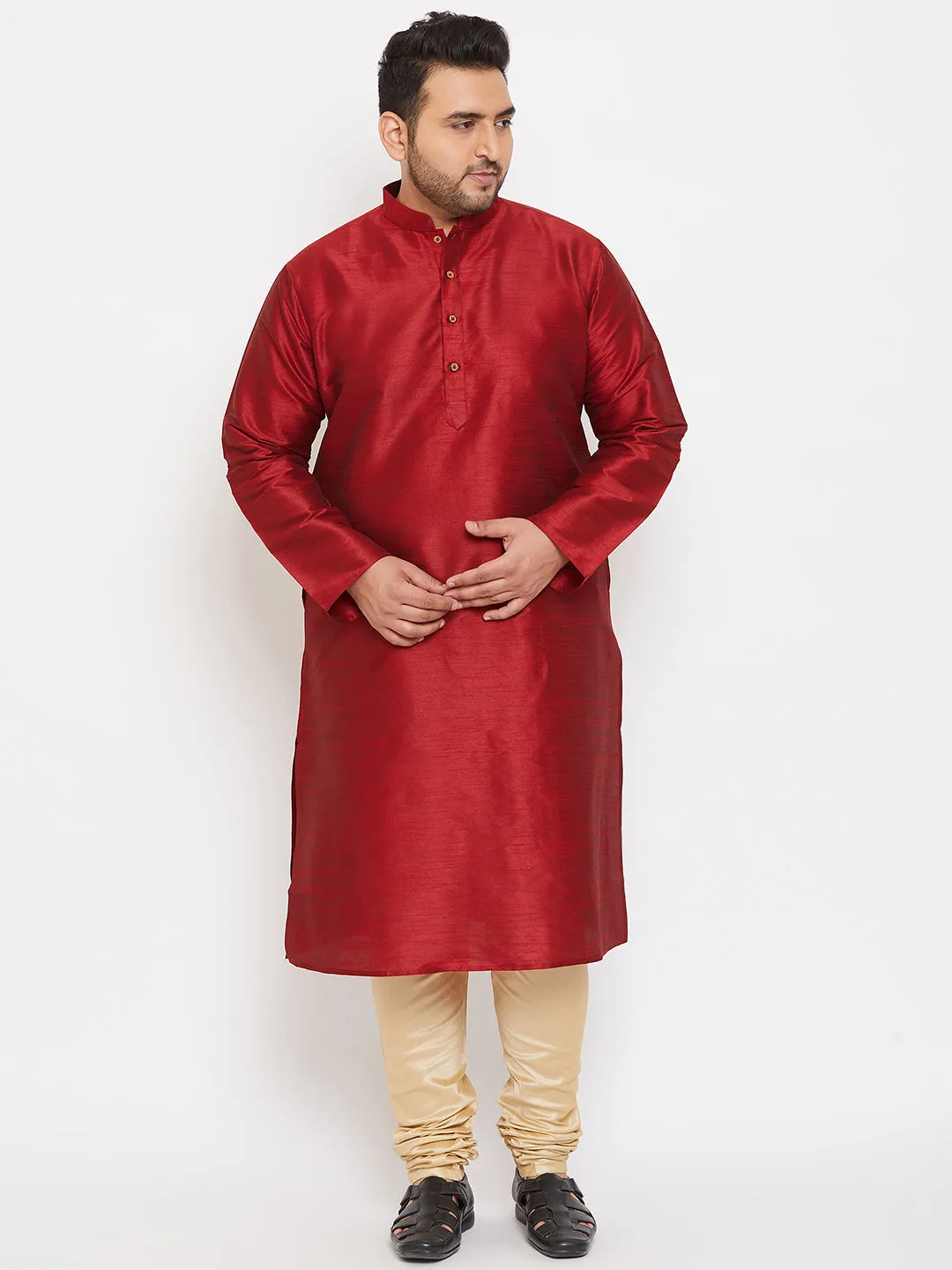 Vastramay Maroon Silk Blend Kurta Pyjama