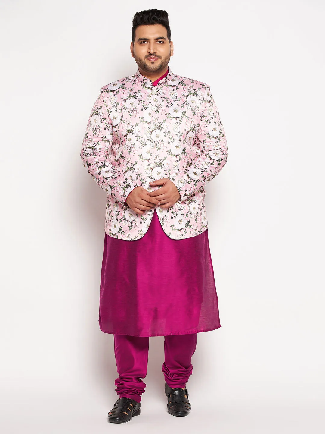 VASTRAMAY Men's Pink Silk Jodhpuri Set