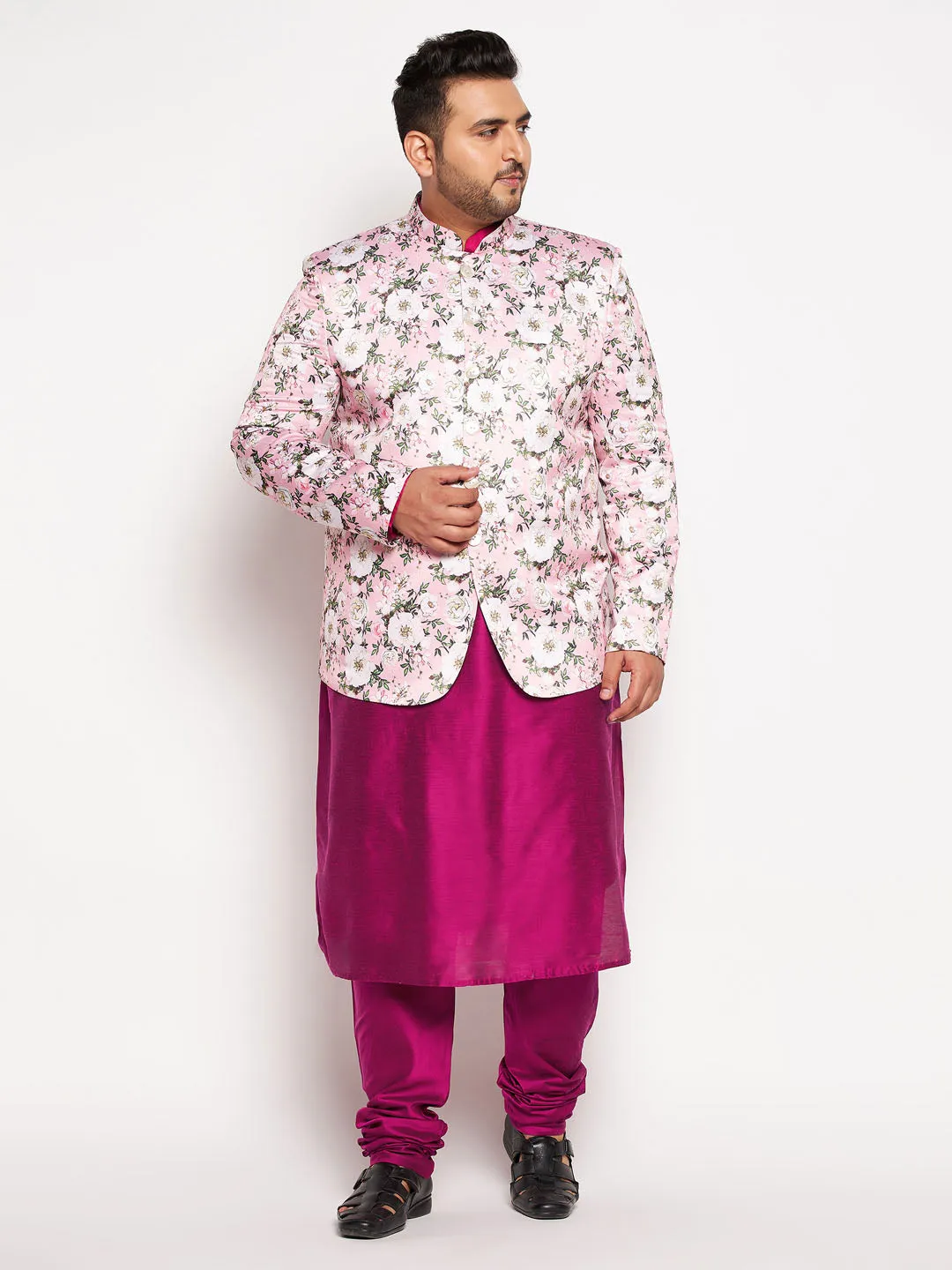 VASTRAMAY Men's Pink Silk Jodhpuri Set