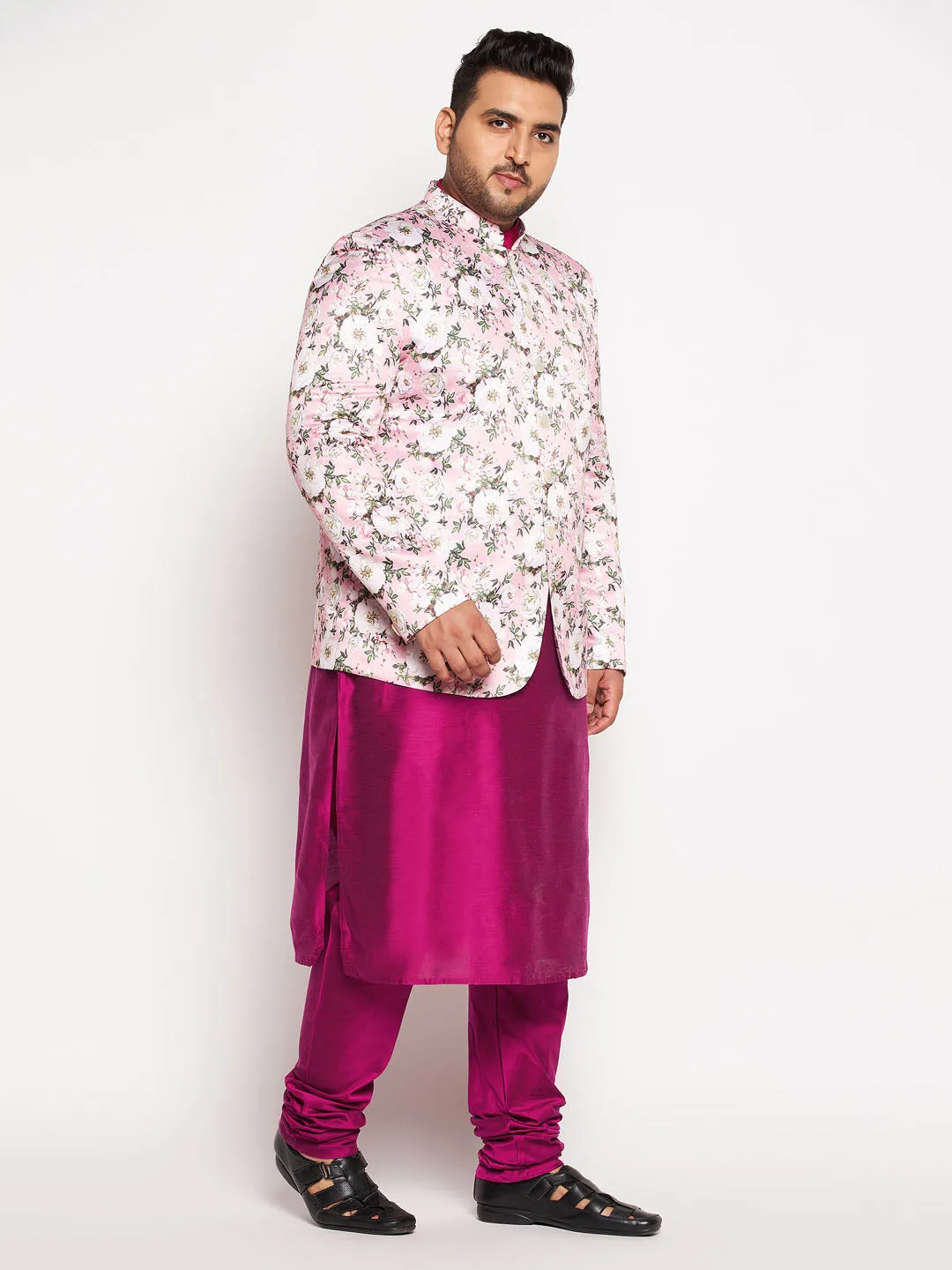 VASTRAMAY Men's Pink Silk Jodhpuri Set