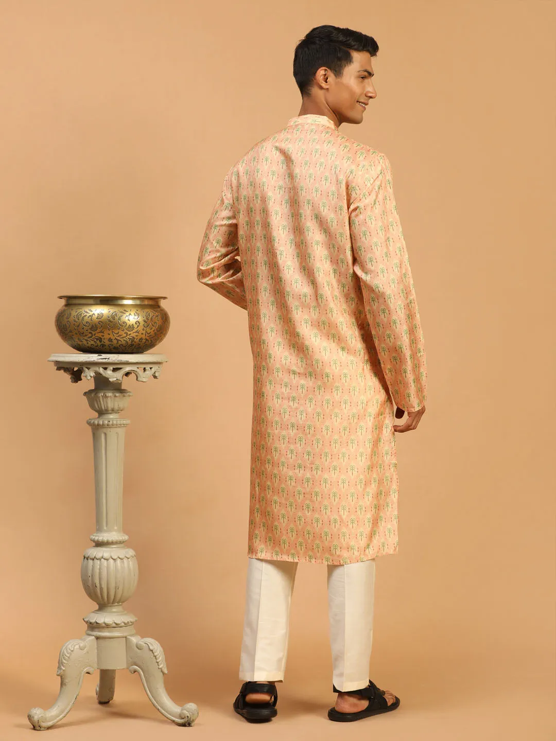 VASTRAMAY Pink Silk Blend Kurta Set