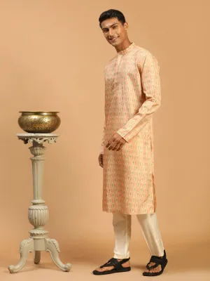 VASTRAMAY Pink Silk Blend Kurta Set