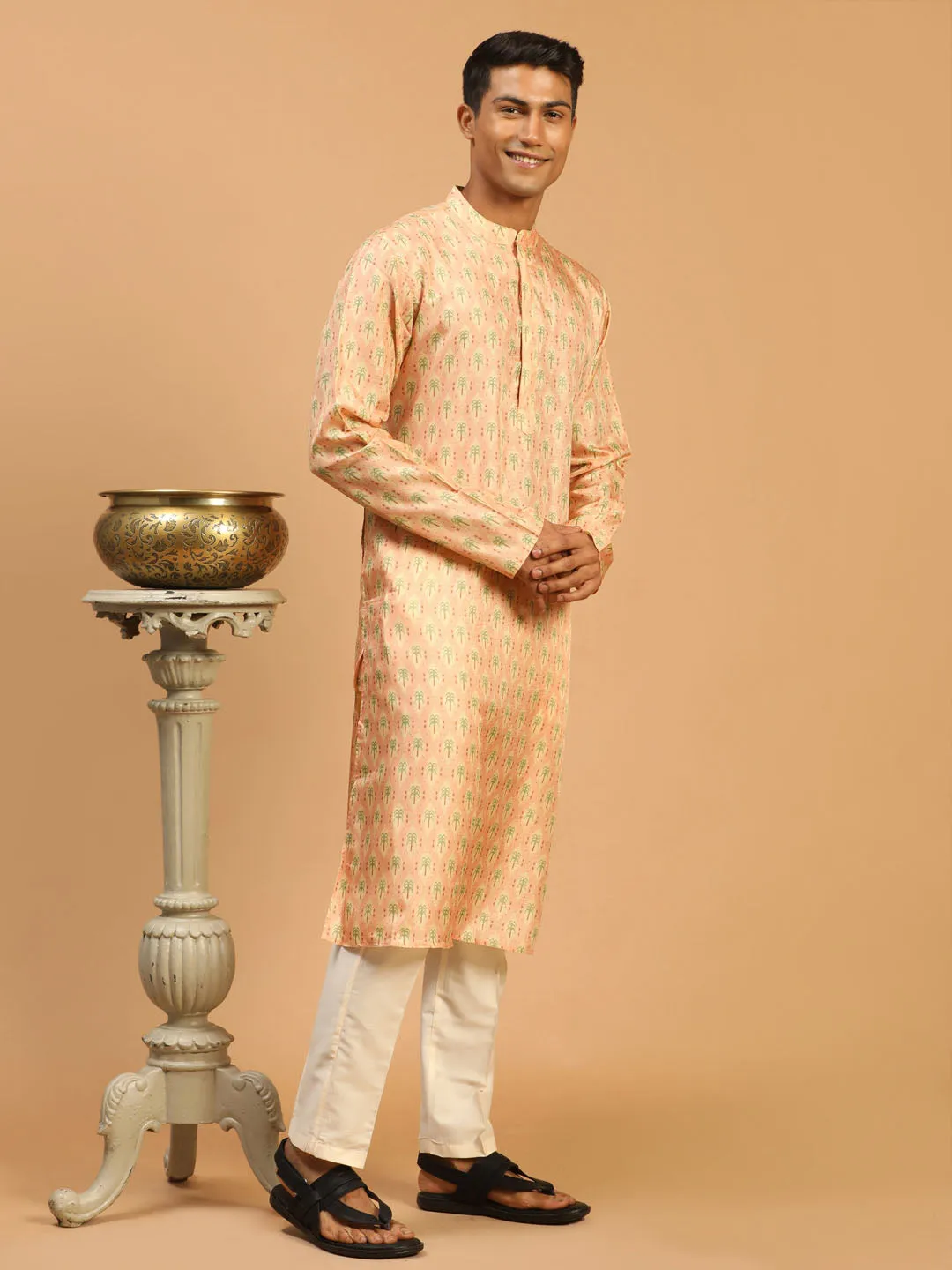 VASTRAMAY Pink Silk Blend Kurta Set