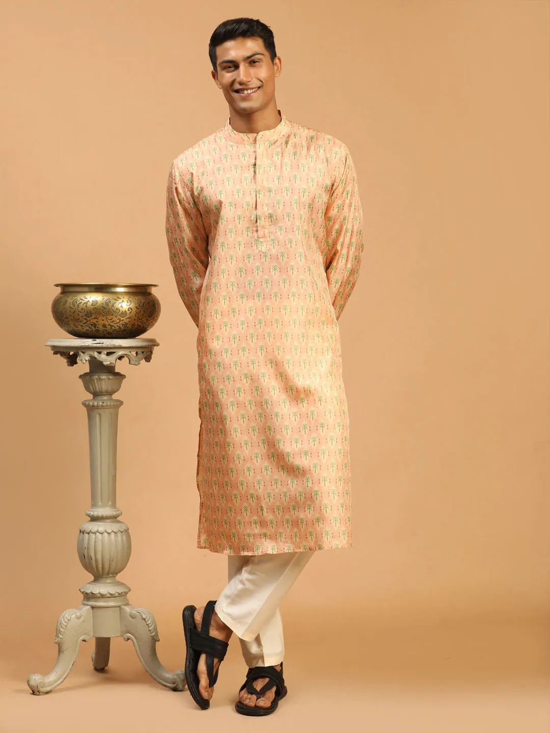 VASTRAMAY Pink Silk Blend Kurta Set