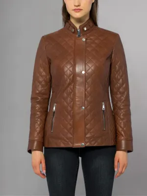 Womens Quilted Brown Leather Jacket