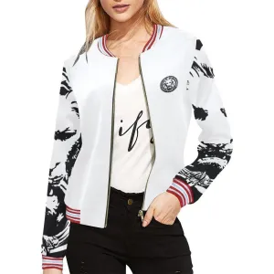 Womens White large Lion Sleeves Bomber Jacket